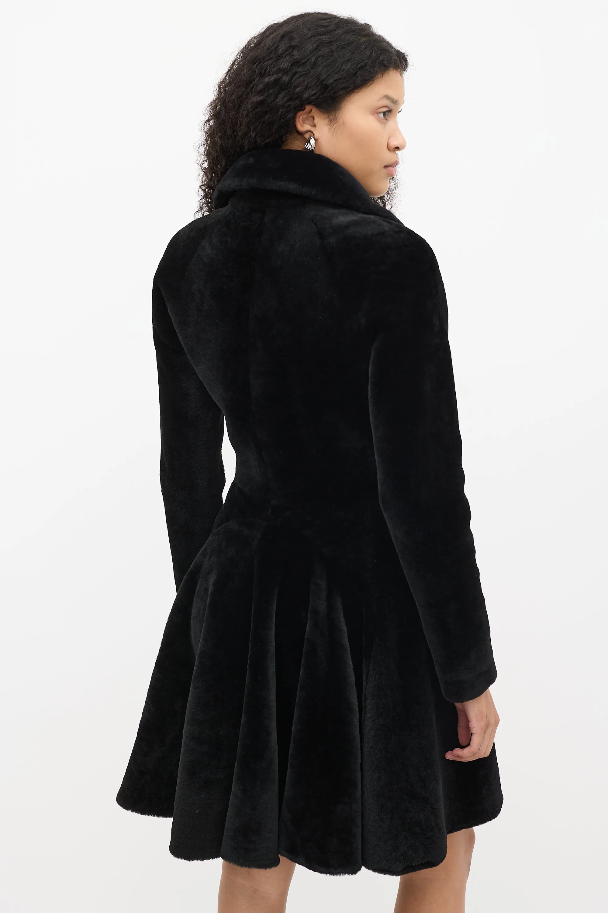 Black Fur Flared Coat