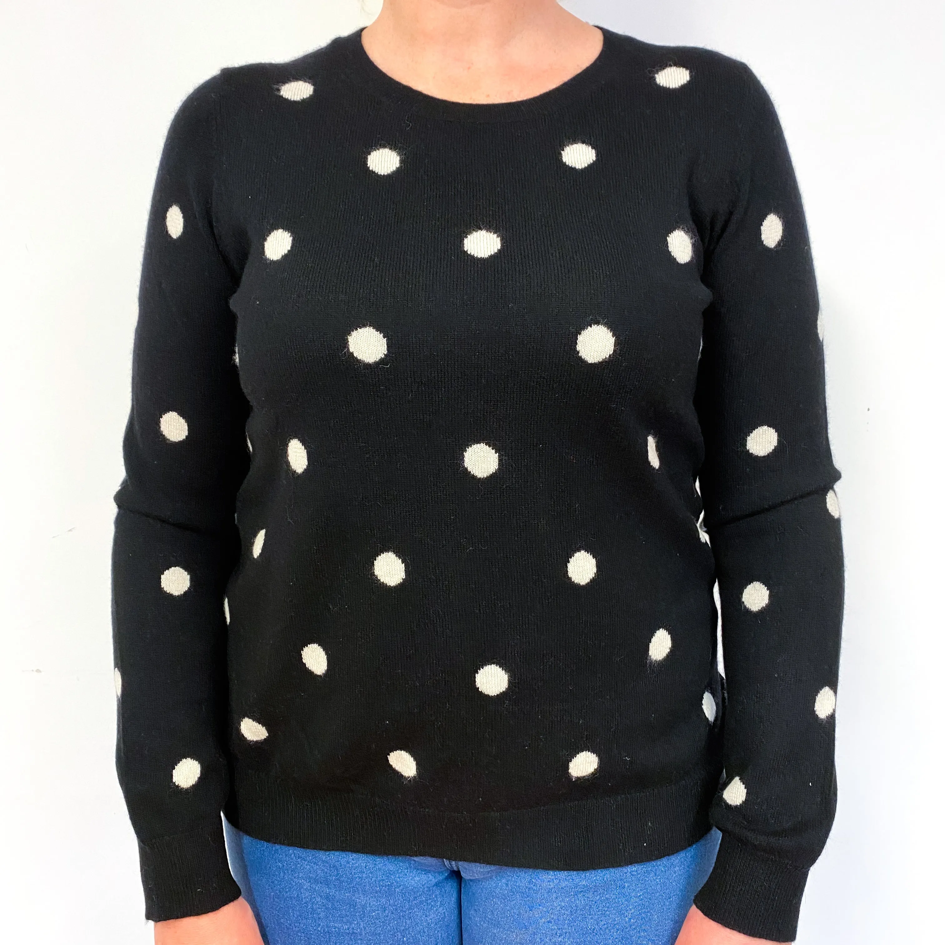 Black Ivory Spot Cashmere Crew Neck Jumper Large