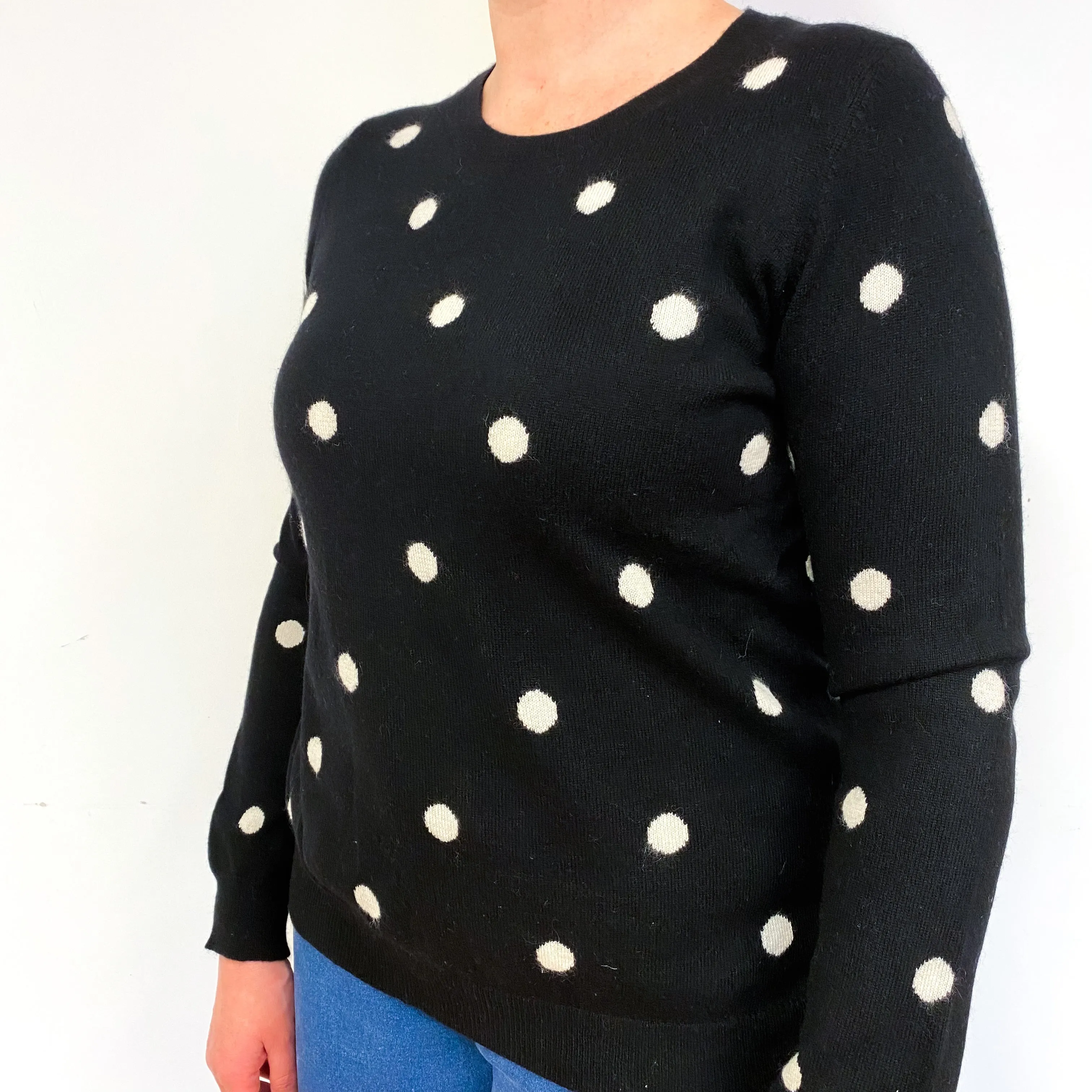 Black Ivory Spot Cashmere Crew Neck Jumper Large