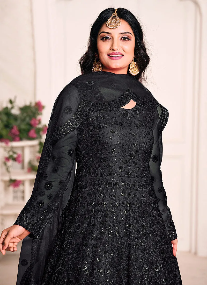 Black Sequence Embroidered Anarkali Suit