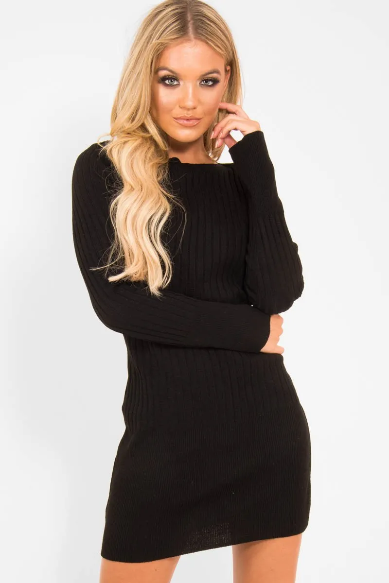 Black Slash Neck Jumper Dress - Jeslyn