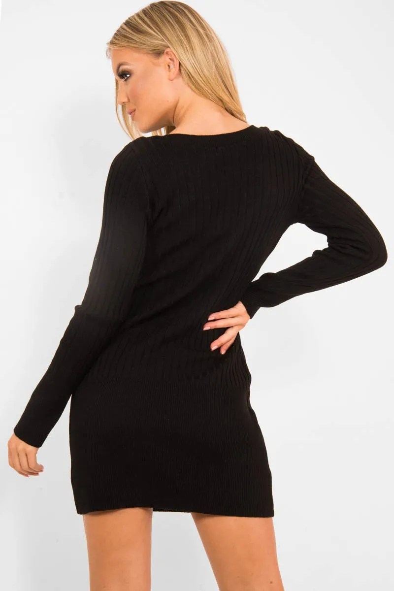 Black Slash Neck Jumper Dress - Jeslyn