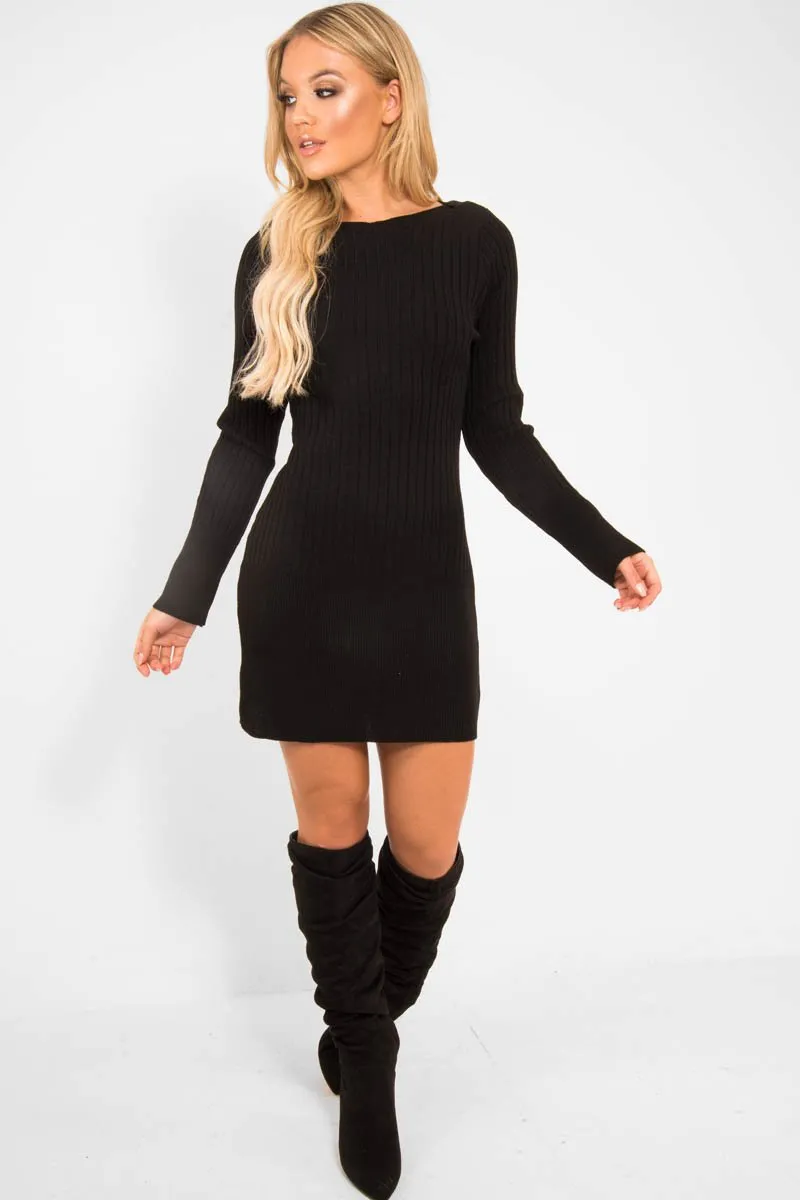 Black Slash Neck Jumper Dress - Jeslyn