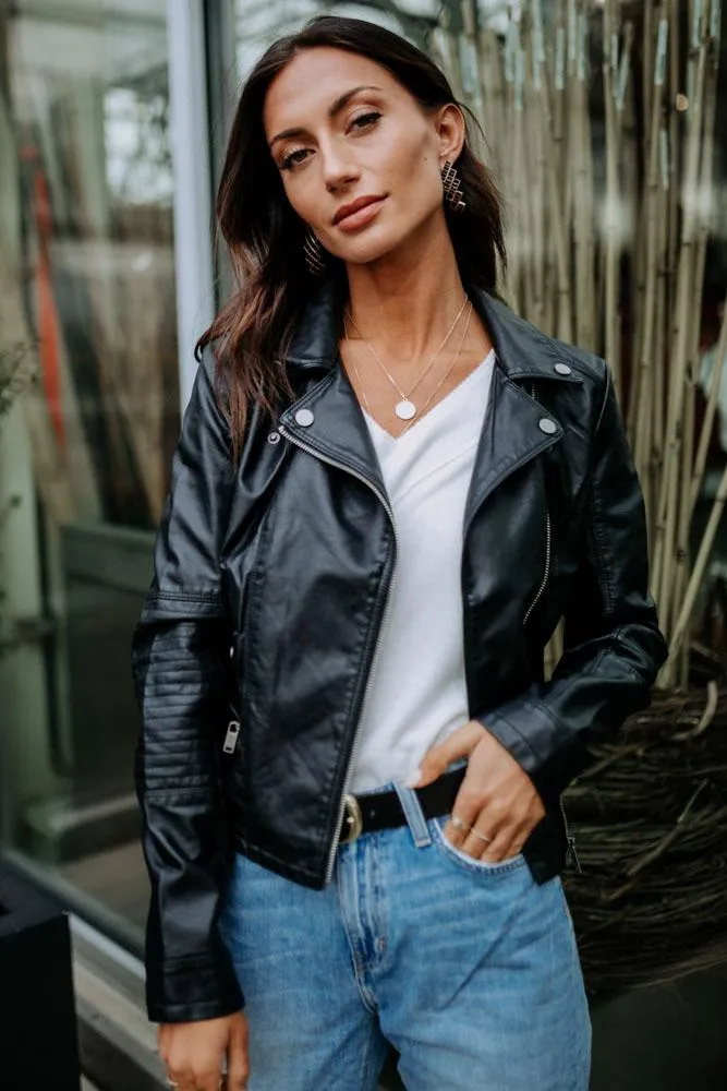 Black Vegan Leather Moto Jacket