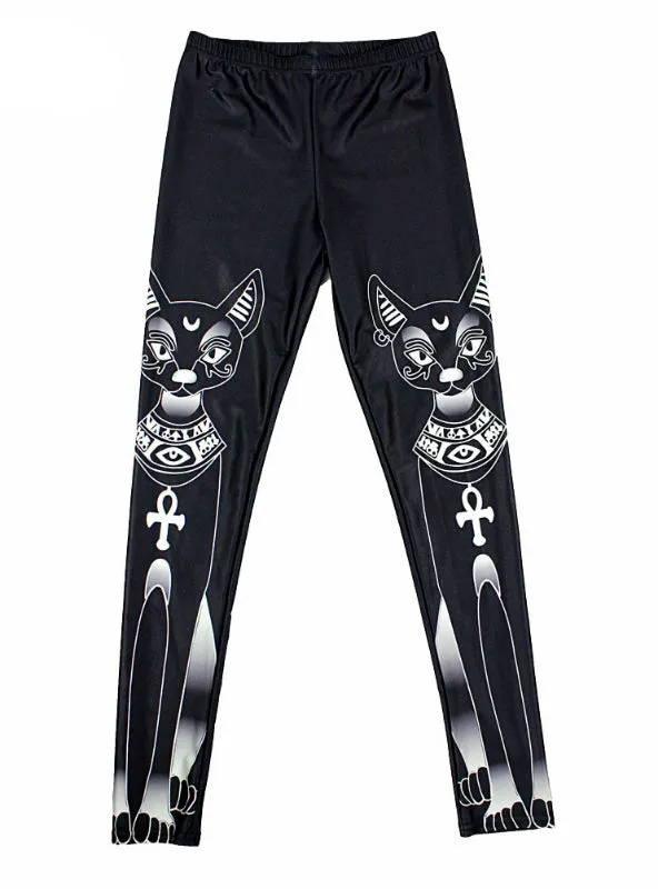 Black white cat Digital Printing Elasticity Pants