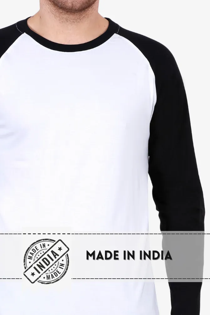 Black White Raglan Sleeve T-shirt for men