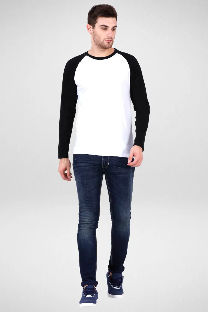 Black White Raglan Sleeve T-shirt for men