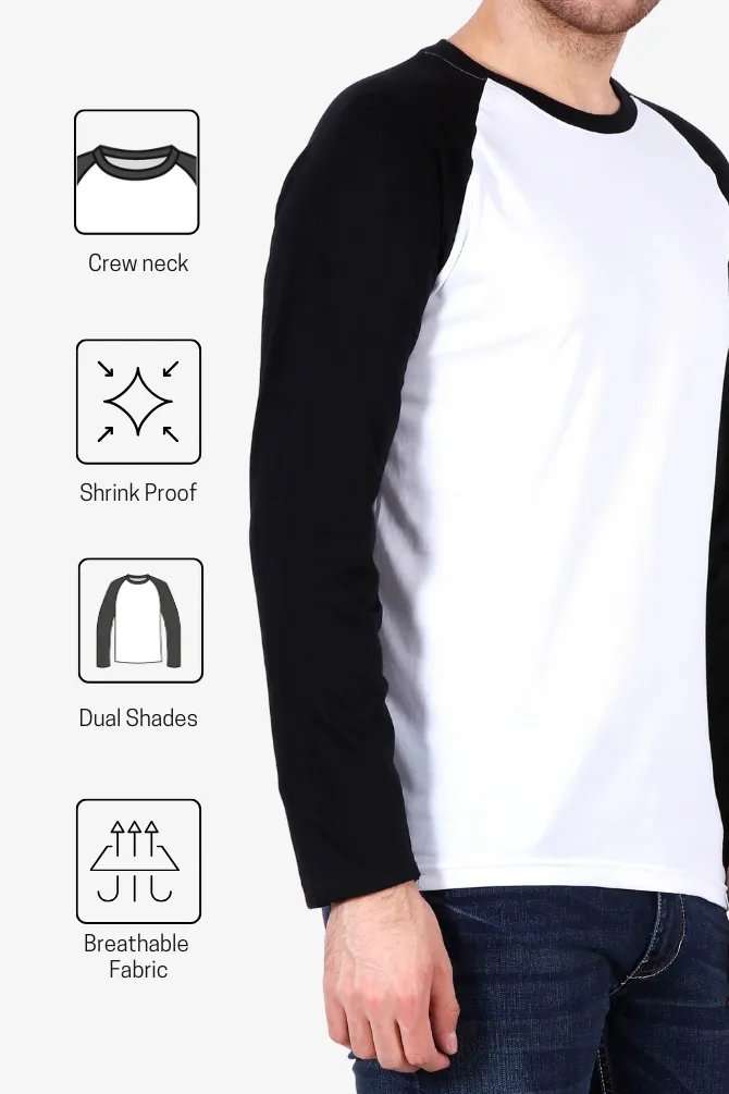 Black White Raglan Sleeve T-shirt for men