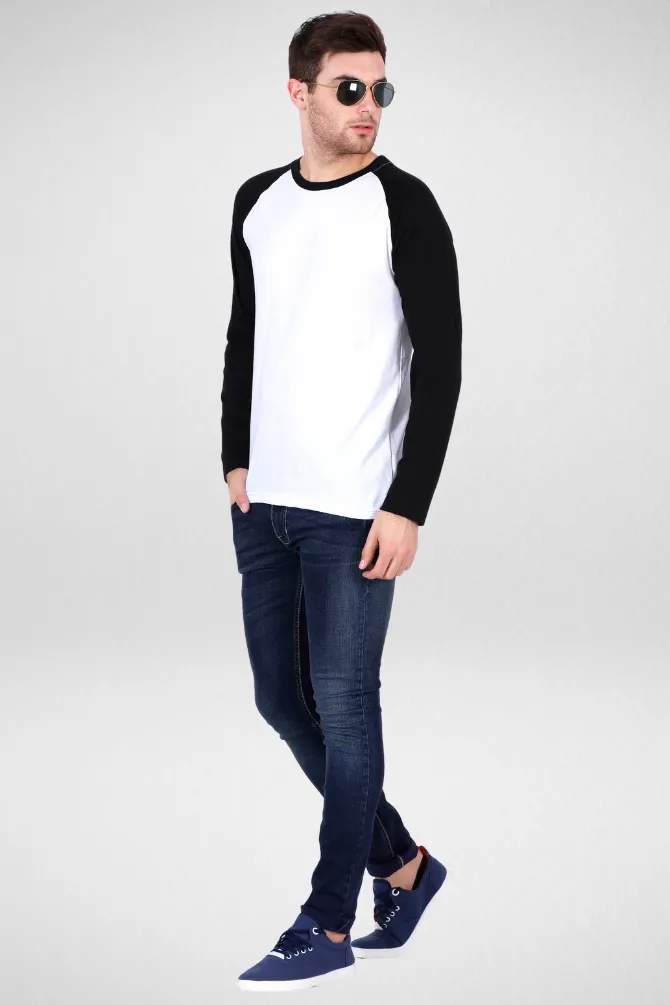 Black White Raglan Sleeve T-shirt for men