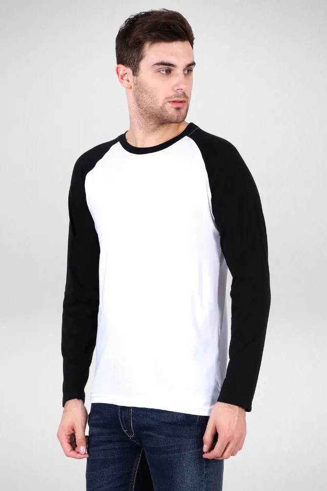 Black White Raglan Sleeve T-shirt for men