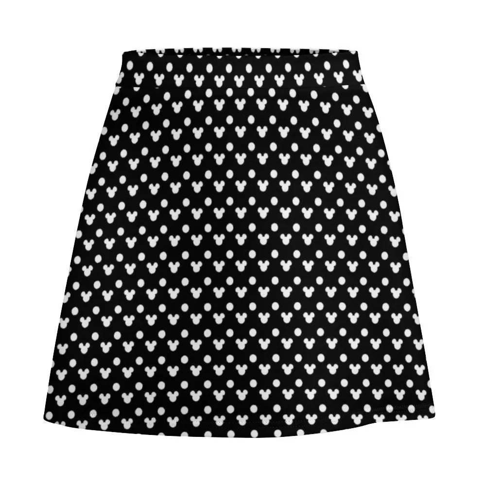 Black With White Mickey Polka Dots Short Skirt