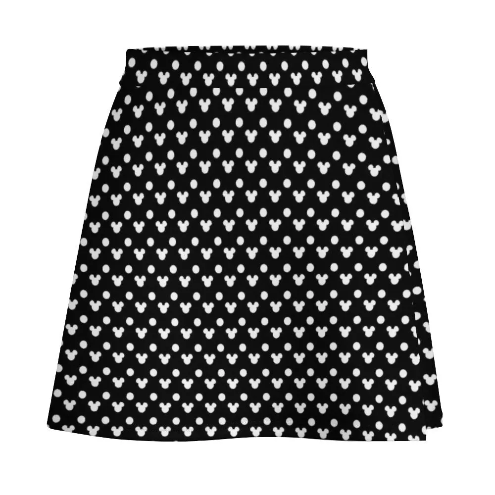 Black With White Mickey Polka Dots Short Skirt