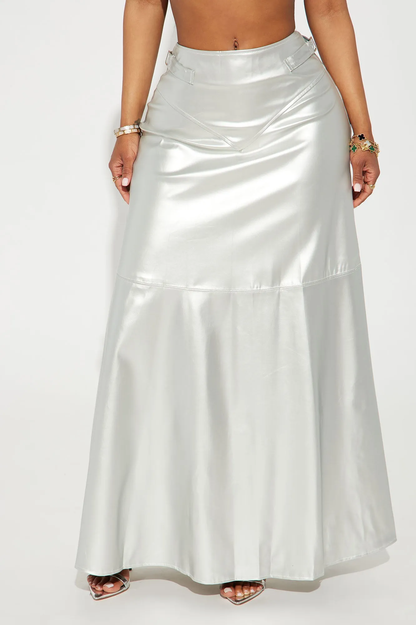 Blazing A Trail Faux Leather Maxi Skirt - Silver