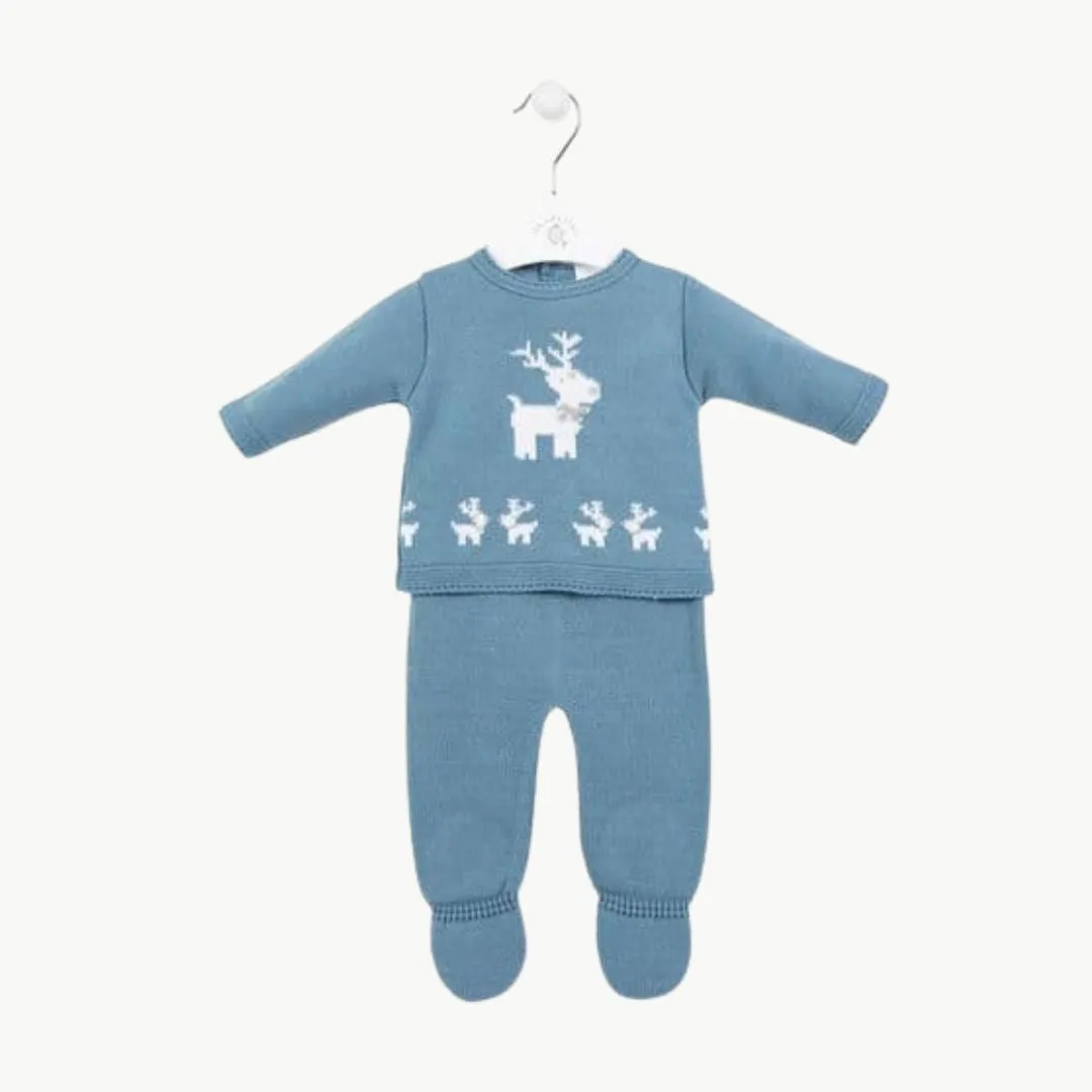 Blue Christmas Top & Trousers Knit Outfit Set