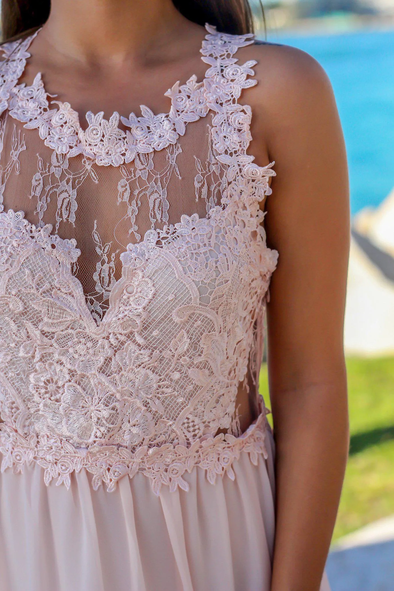 Blush Maxi Dress with Lace Top