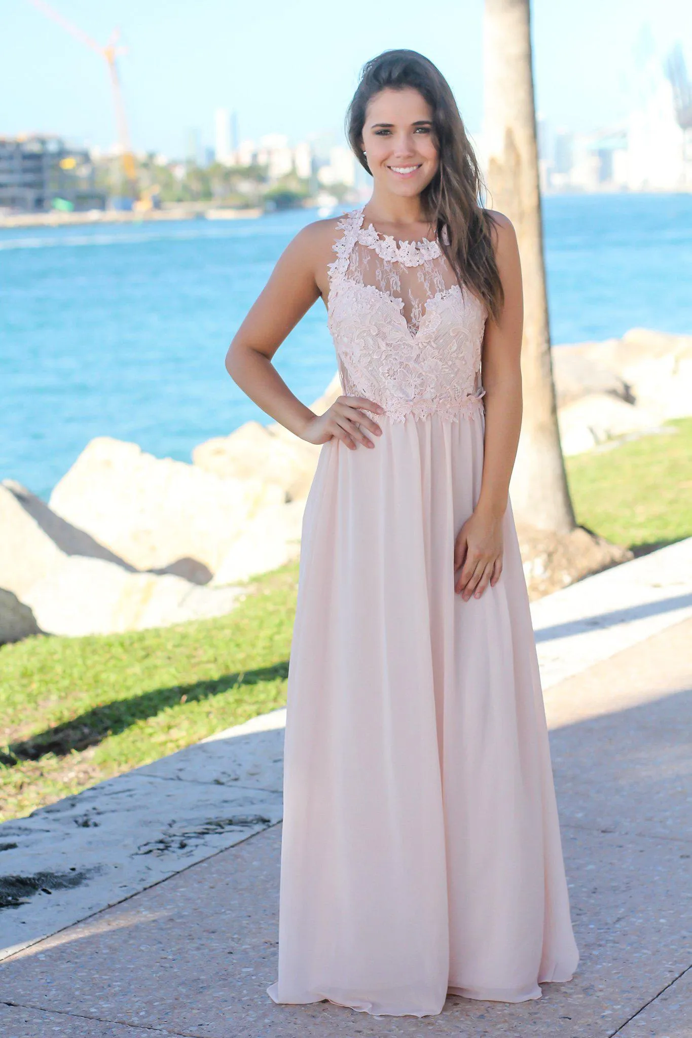 Blush Maxi Dress with Lace Top