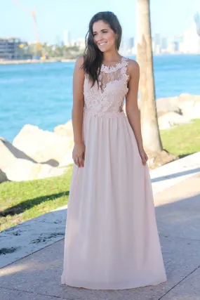 Blush Maxi Dress with Lace Top