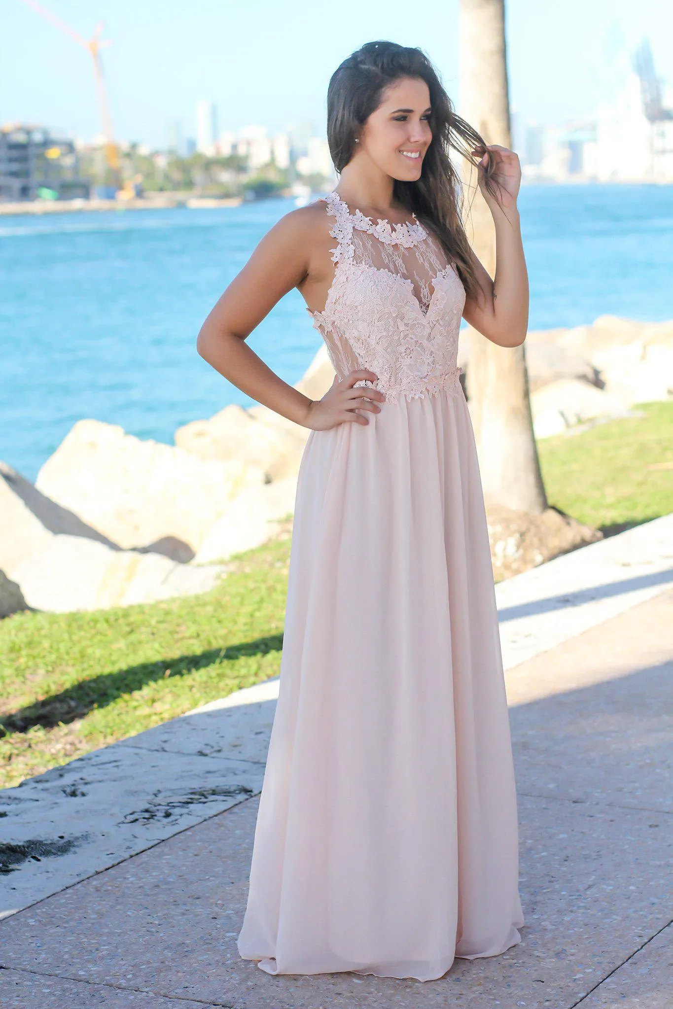 Blush Maxi Dress with Lace Top