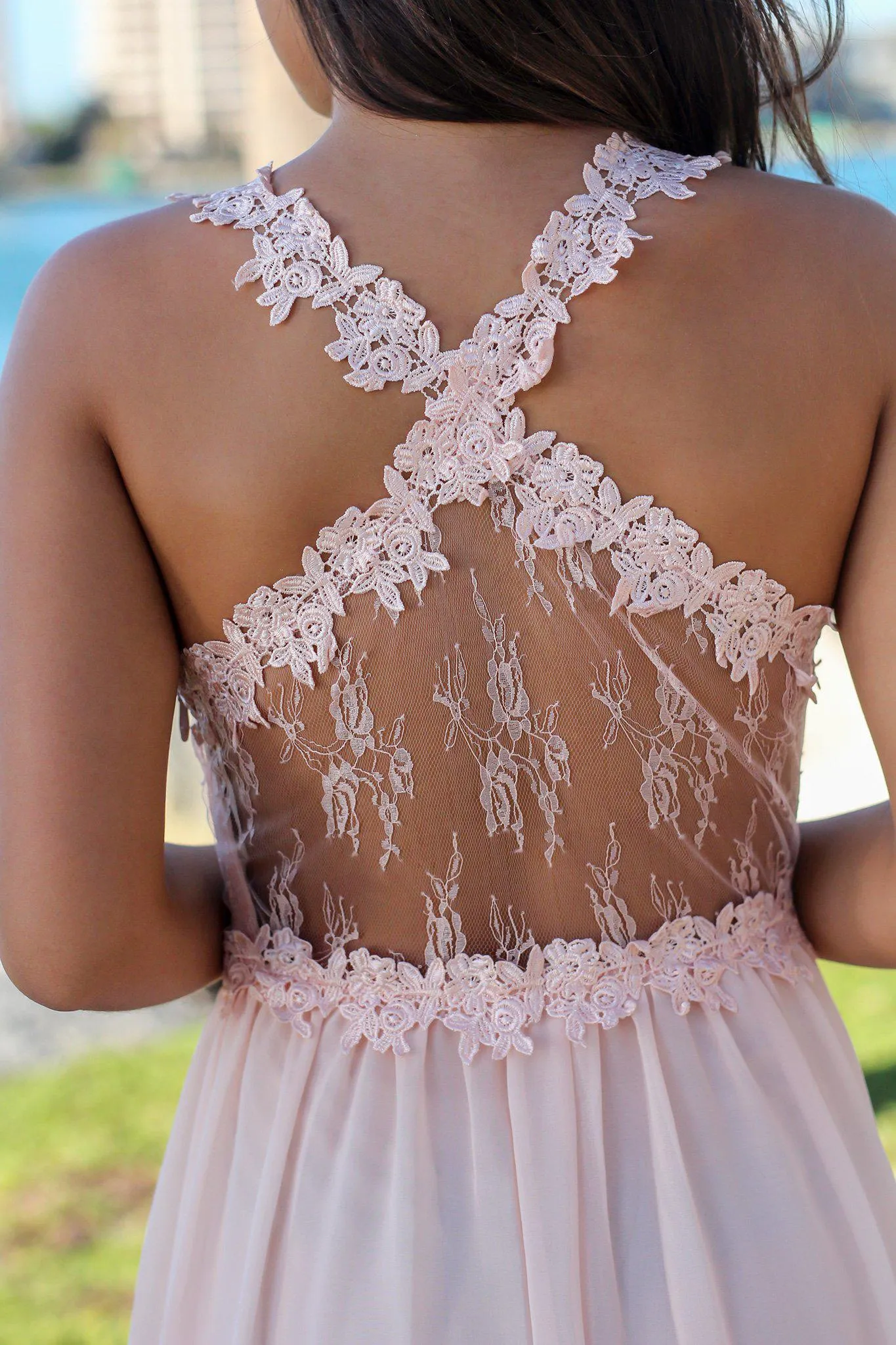 Blush Maxi Dress with Lace Top