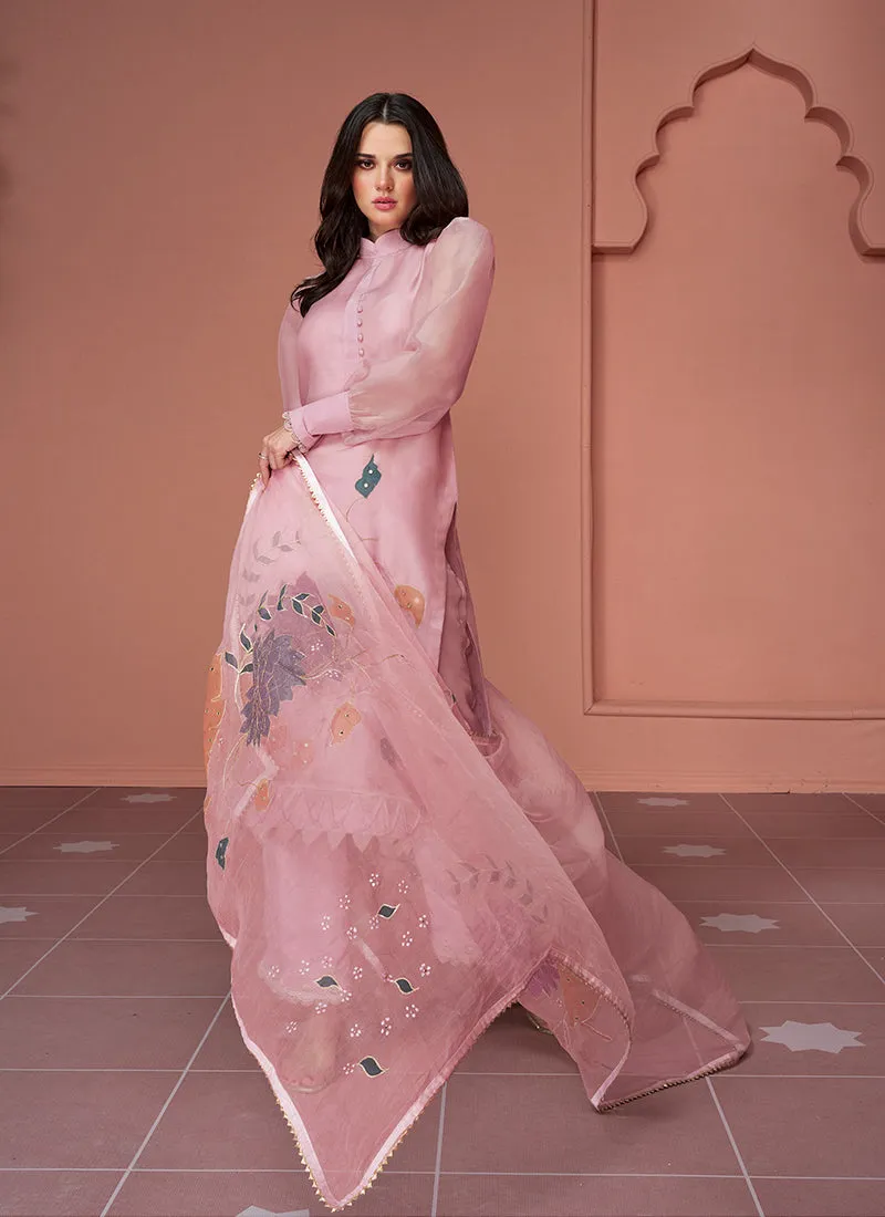 Blush Pink Multi Floral Embroidery Pakistani Pant Style Suit