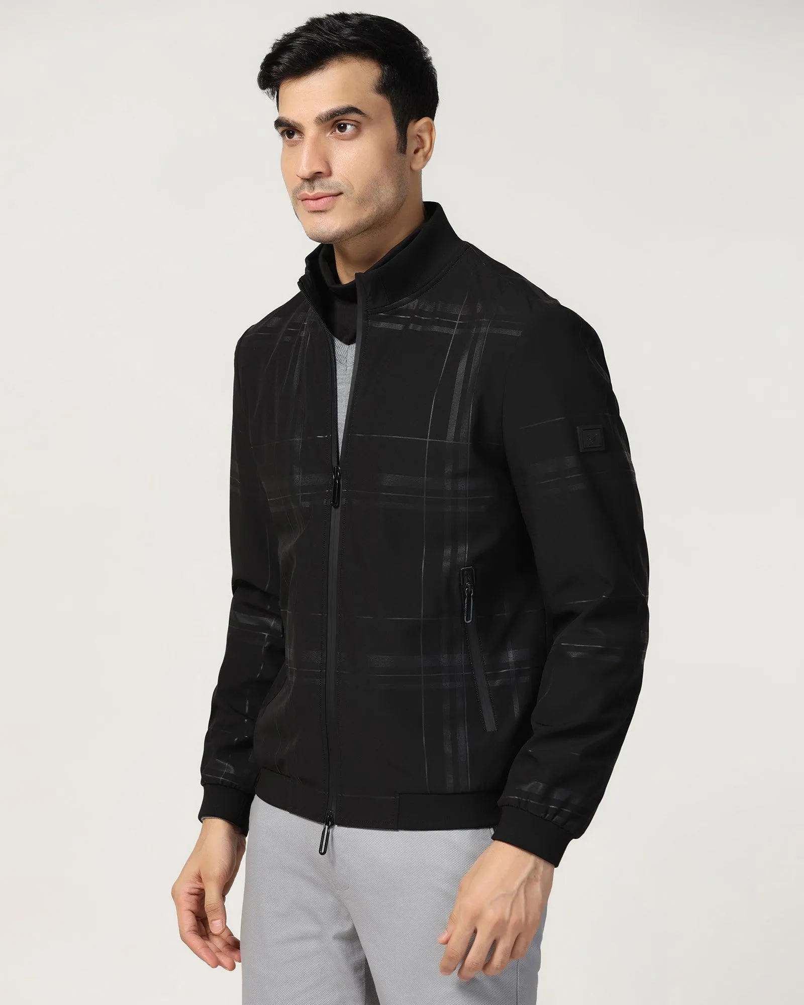 Bomber Black Printed Zipper Jacket - Rafale