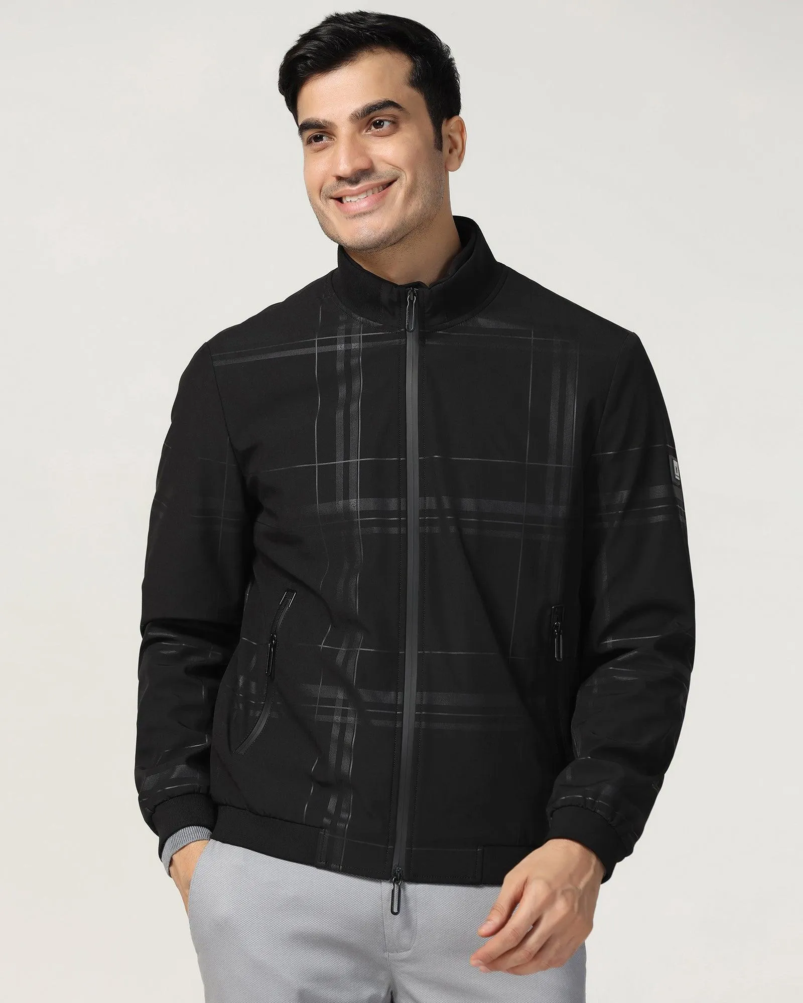 Bomber Black Printed Zipper Jacket - Rafale