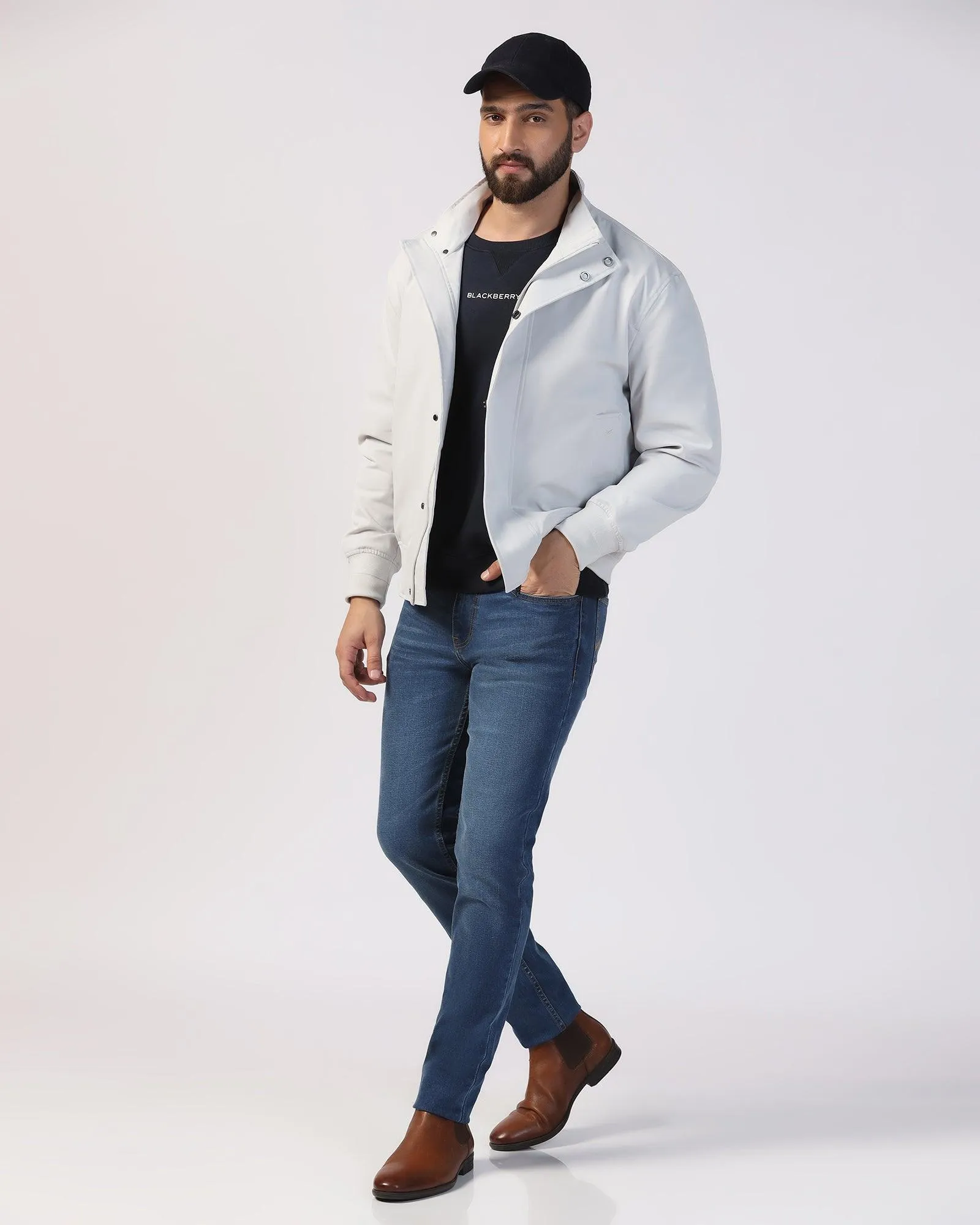 Bomber Grey Solid Zipper Jacket - Kaydet