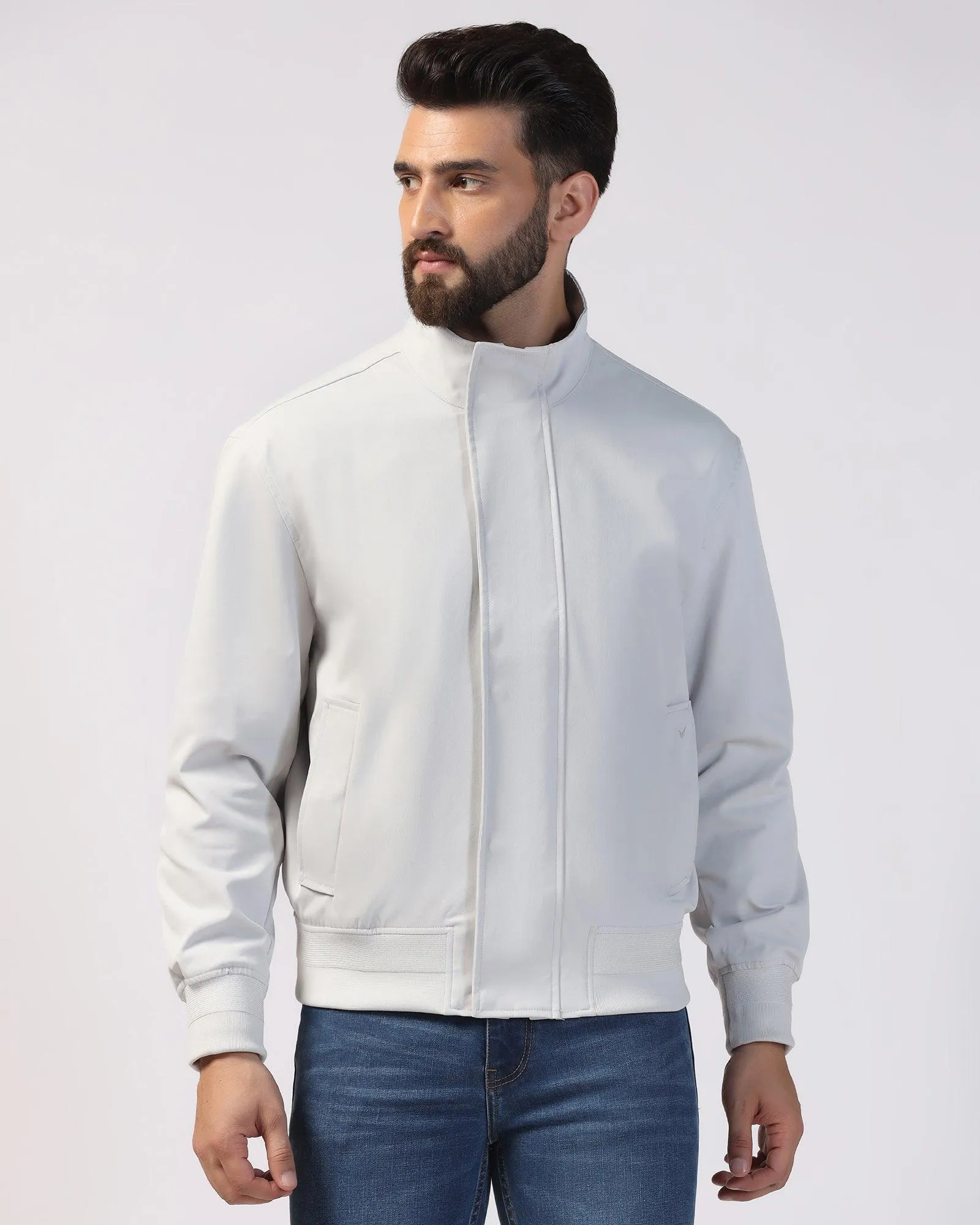 Bomber Grey Solid Zipper Jacket - Kaydet