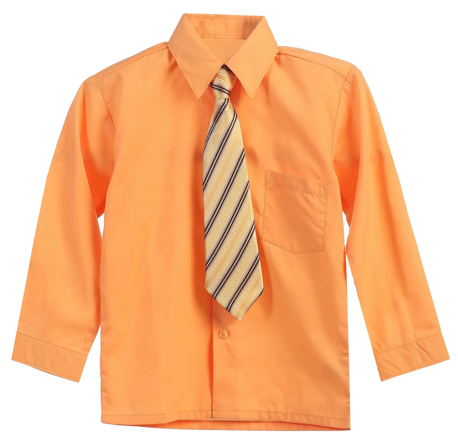 Boys Solid Long Sleeve Dress Shirt With Tie - Pumpkin