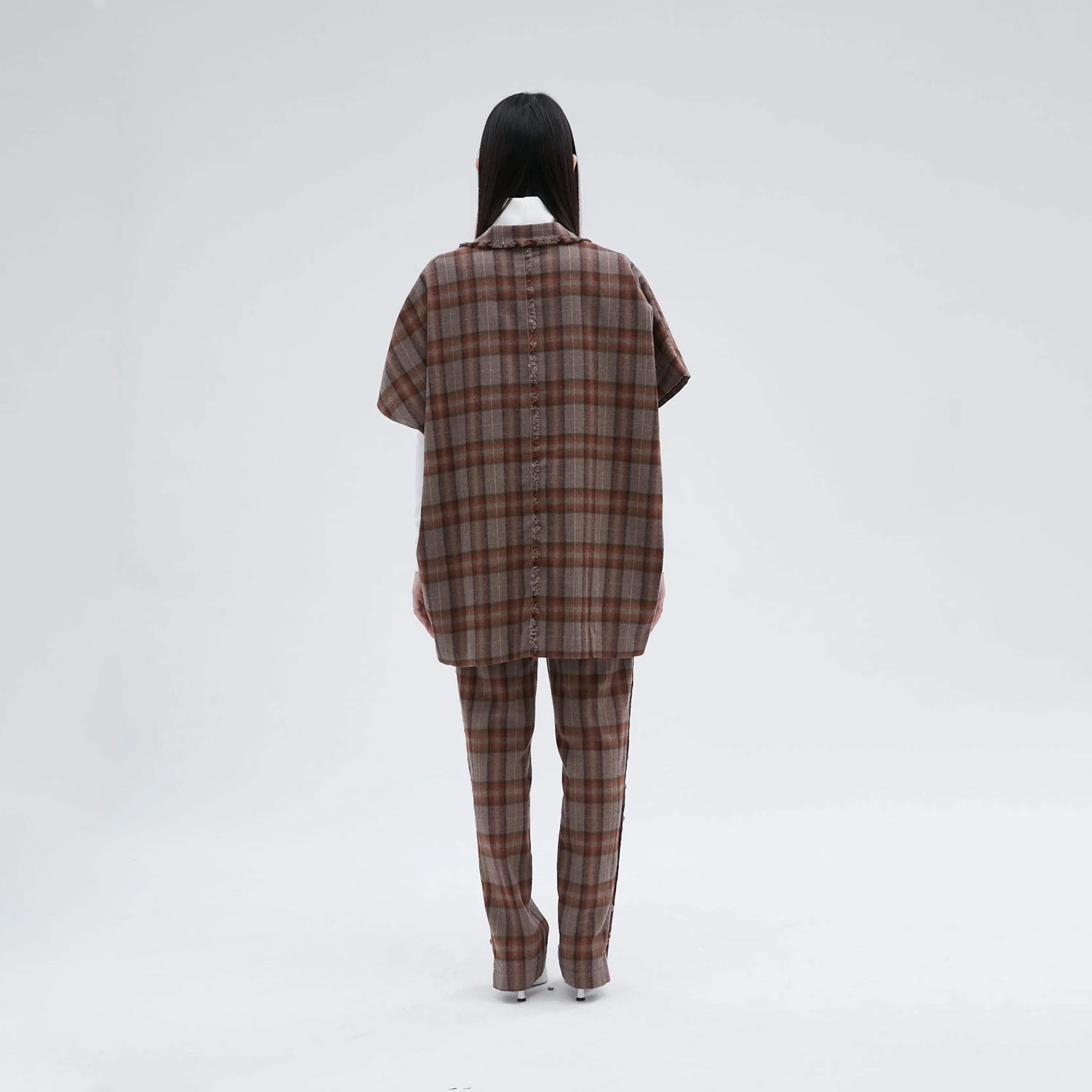 Brown checked short coat