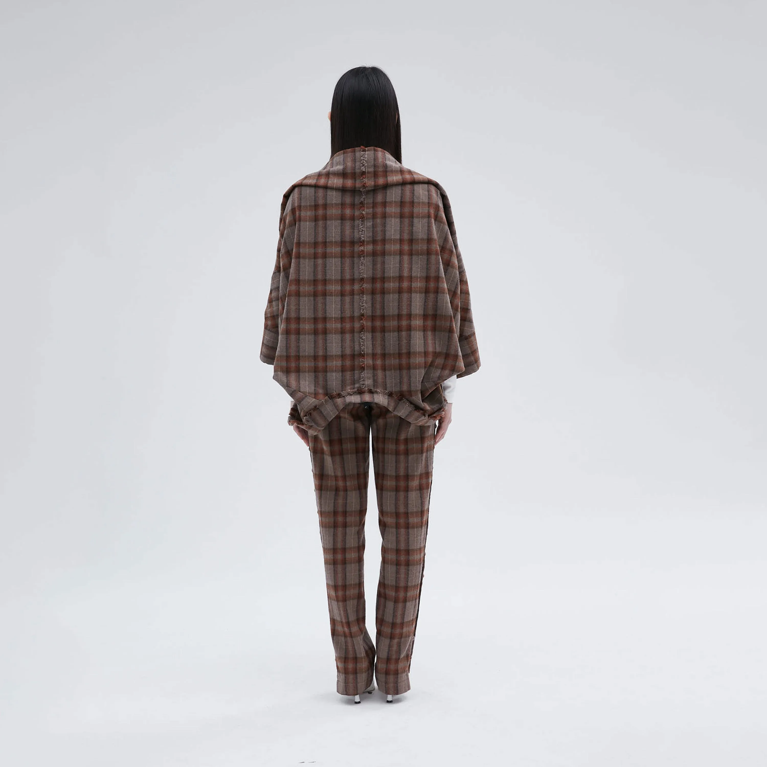 Brown checked short coat