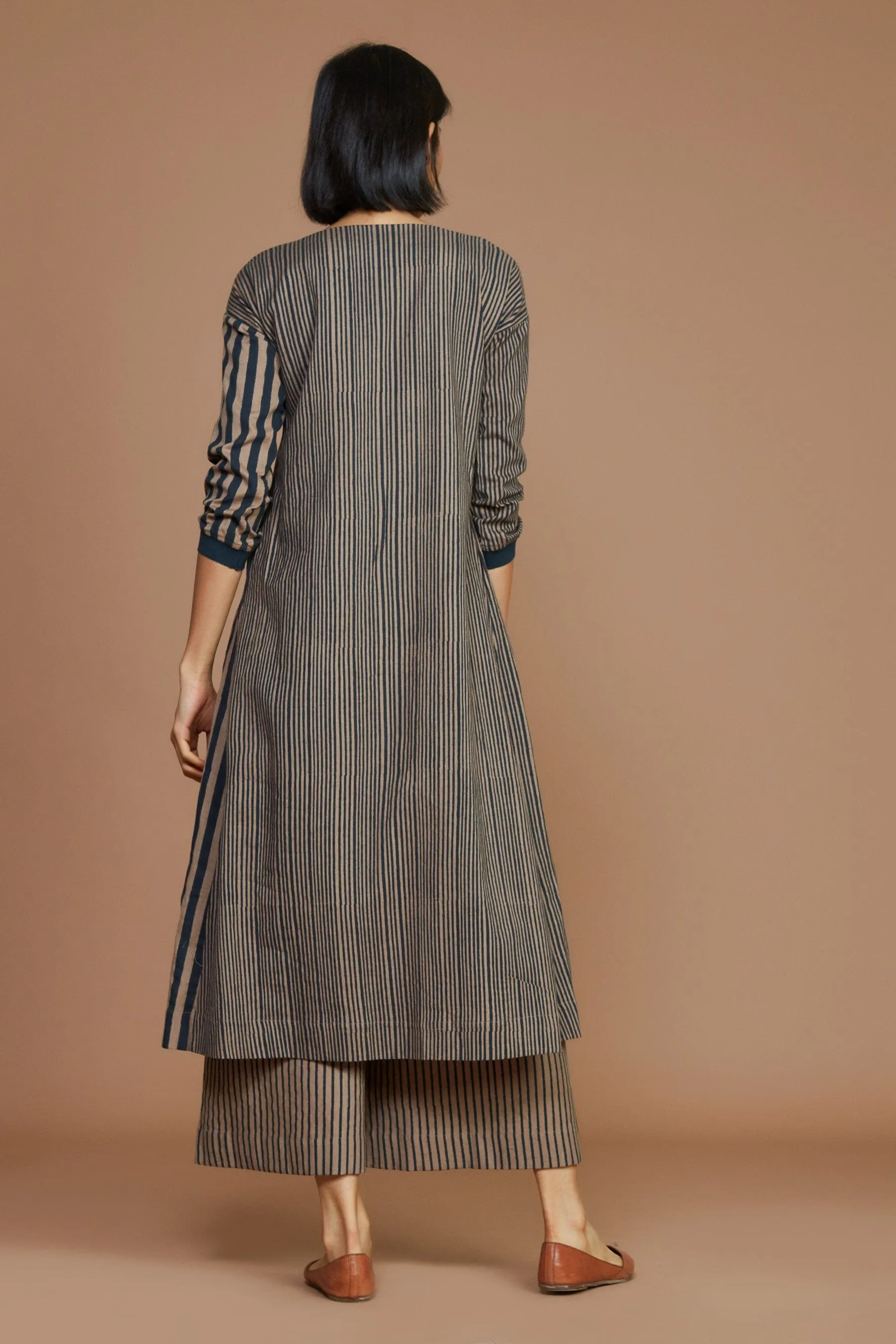 Brown With Charcoal Striped Pleated Co-Ord Set