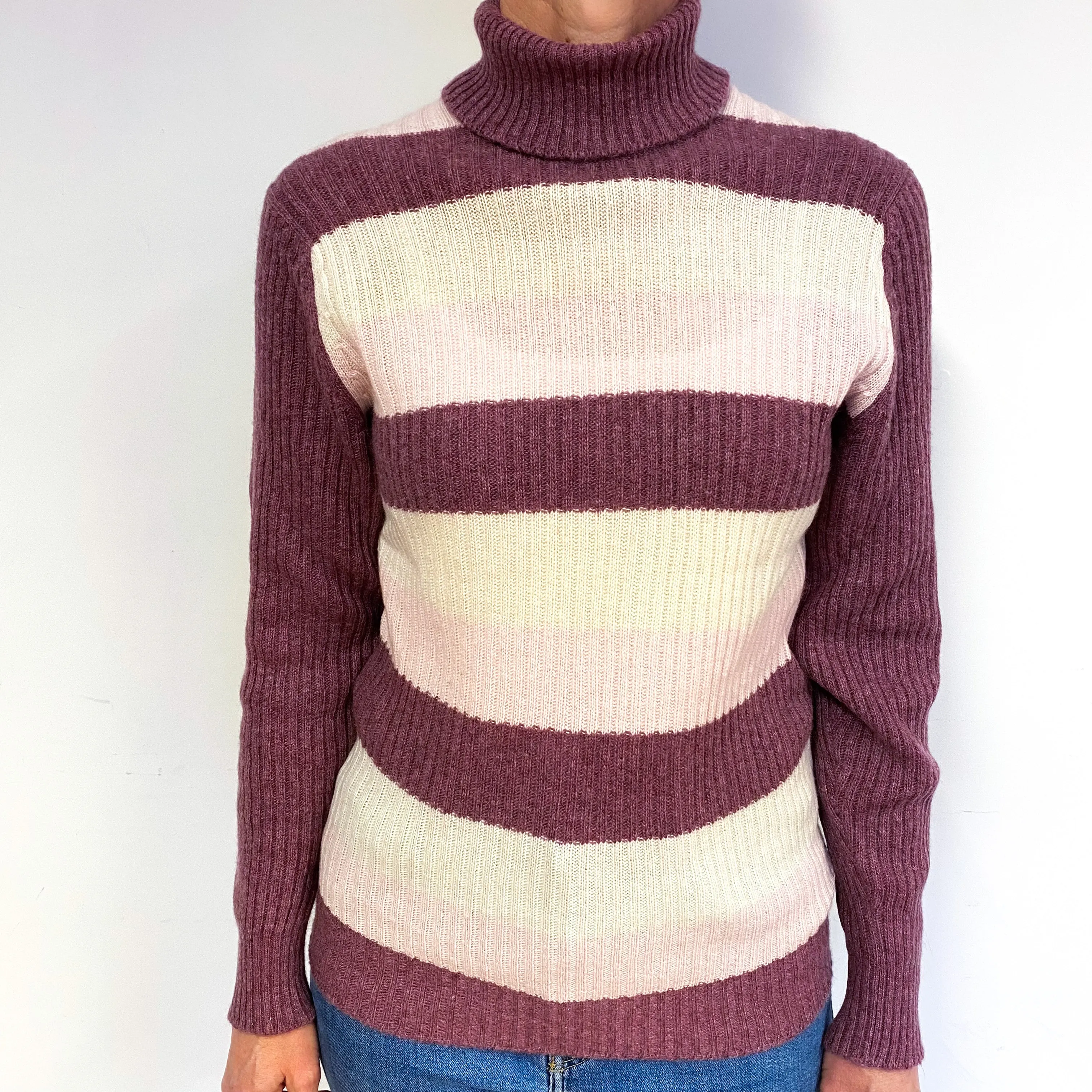 Buff Plum Purple Cashmere Polo Neck Jumper Medium