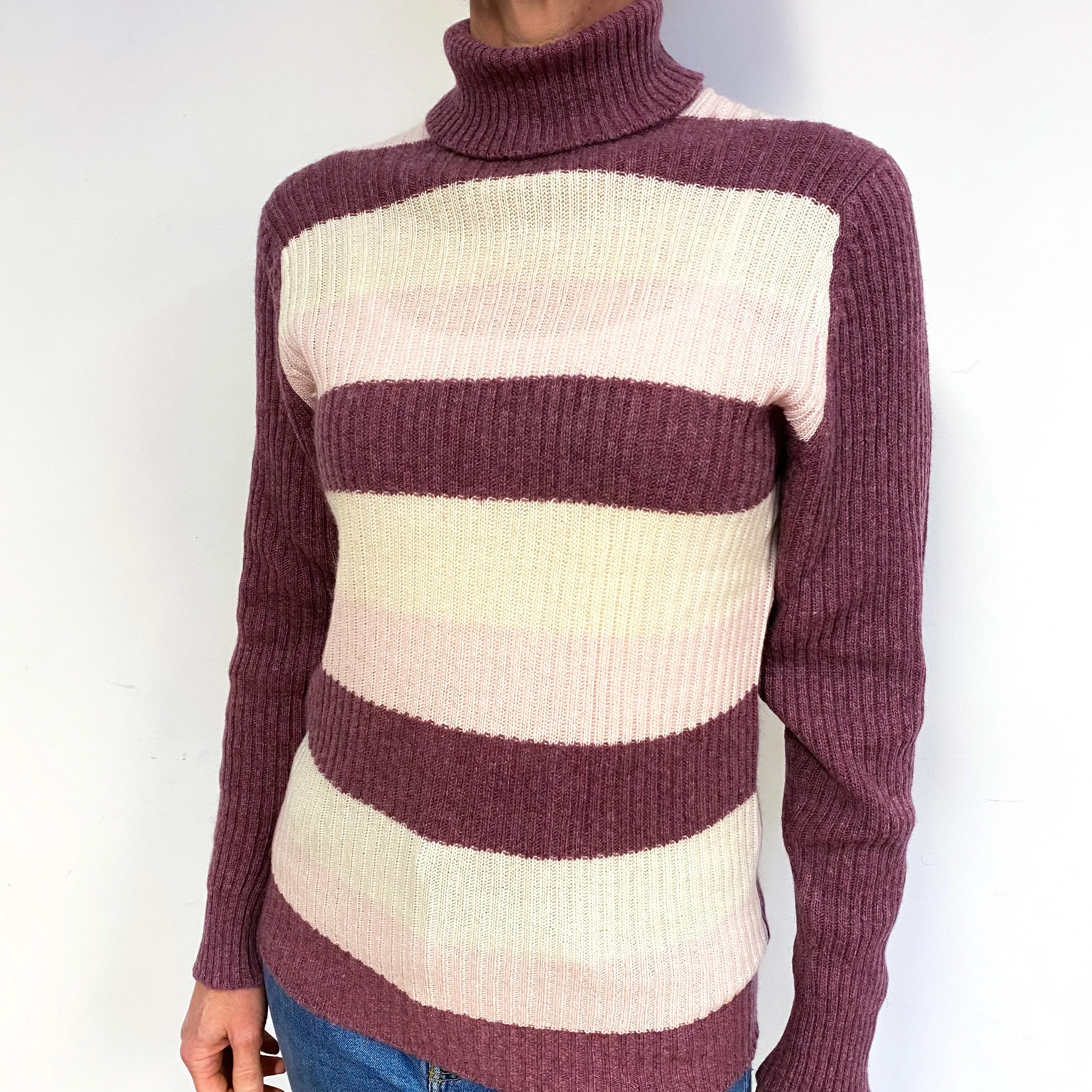 Buff Plum Purple Cashmere Polo Neck Jumper Medium