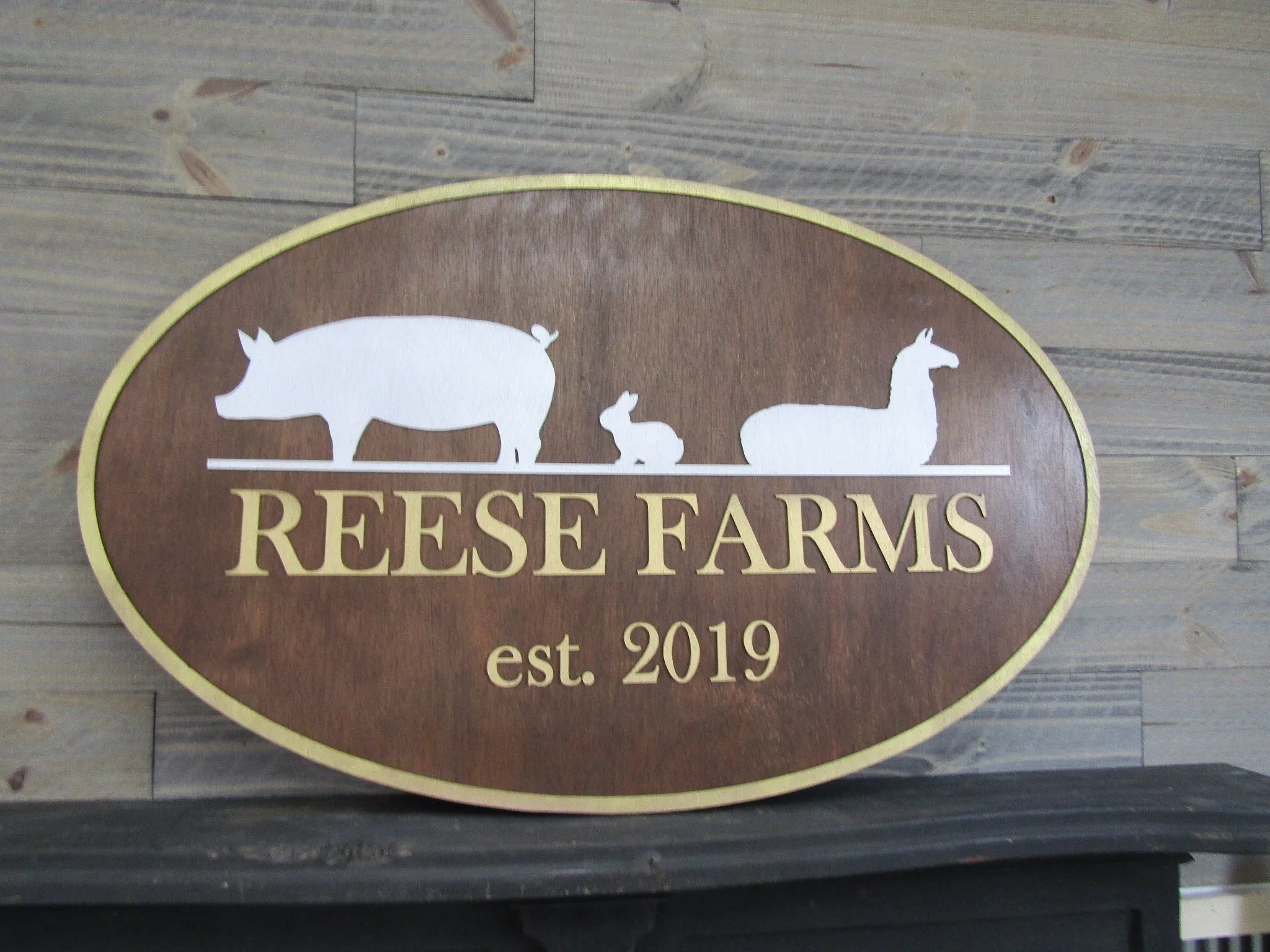 Business Sign Oval 3D Large Custom Hobby Farm Llama Rabbit Pig Indoor Outdoor Your Logo Homestead Laser Cut Wooden Sign Farmhouse