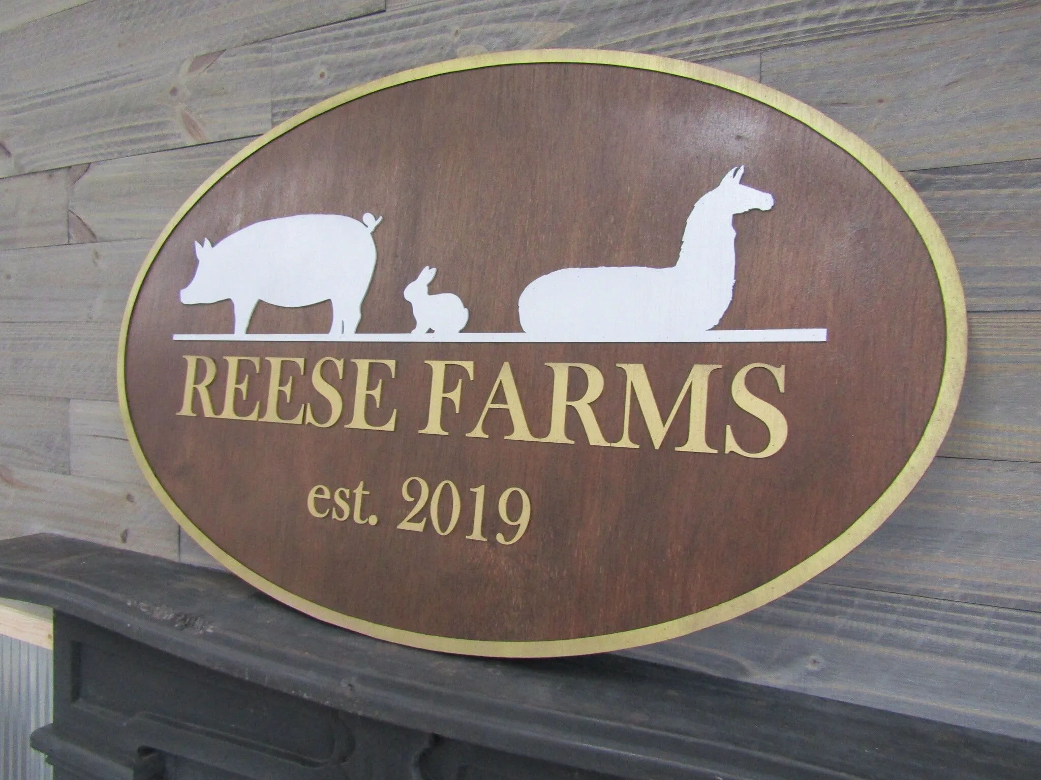 Business Sign Oval 3D Large Custom Hobby Farm Llama Rabbit Pig Indoor Outdoor Your Logo Homestead Laser Cut Wooden Sign Farmhouse