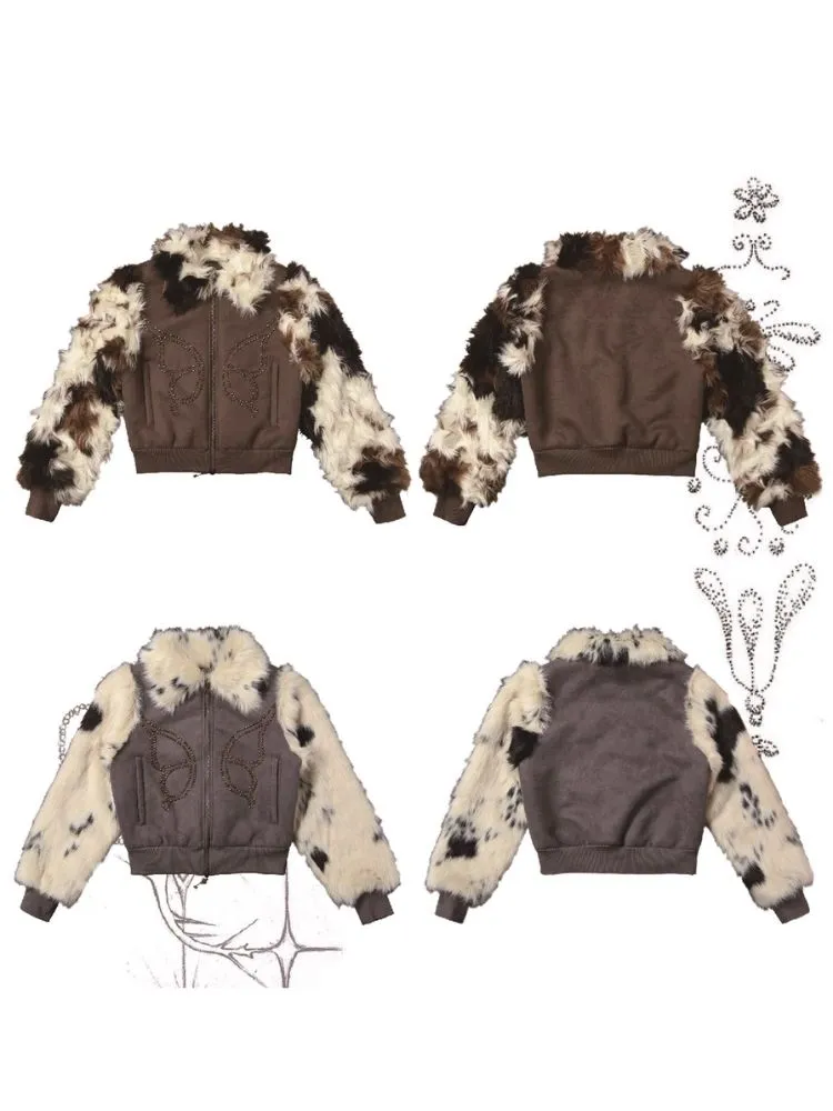 Butterfly studded fur coat【s0000005743】