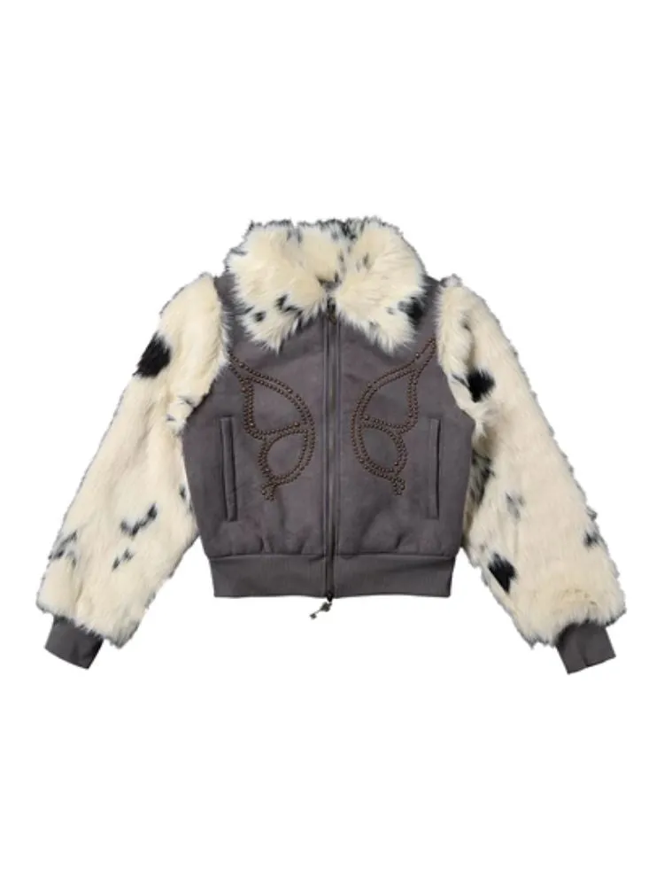 Butterfly studded fur coat【s0000005743】