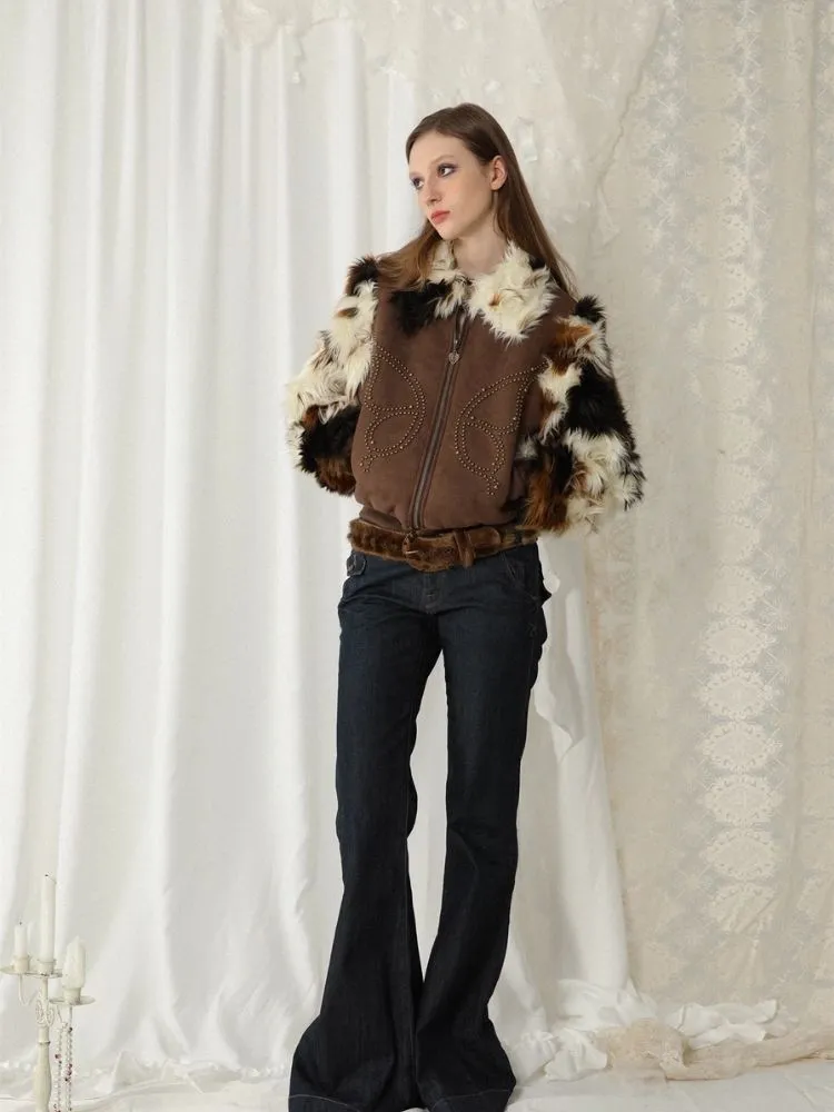 Butterfly studded fur coat【s0000005743】