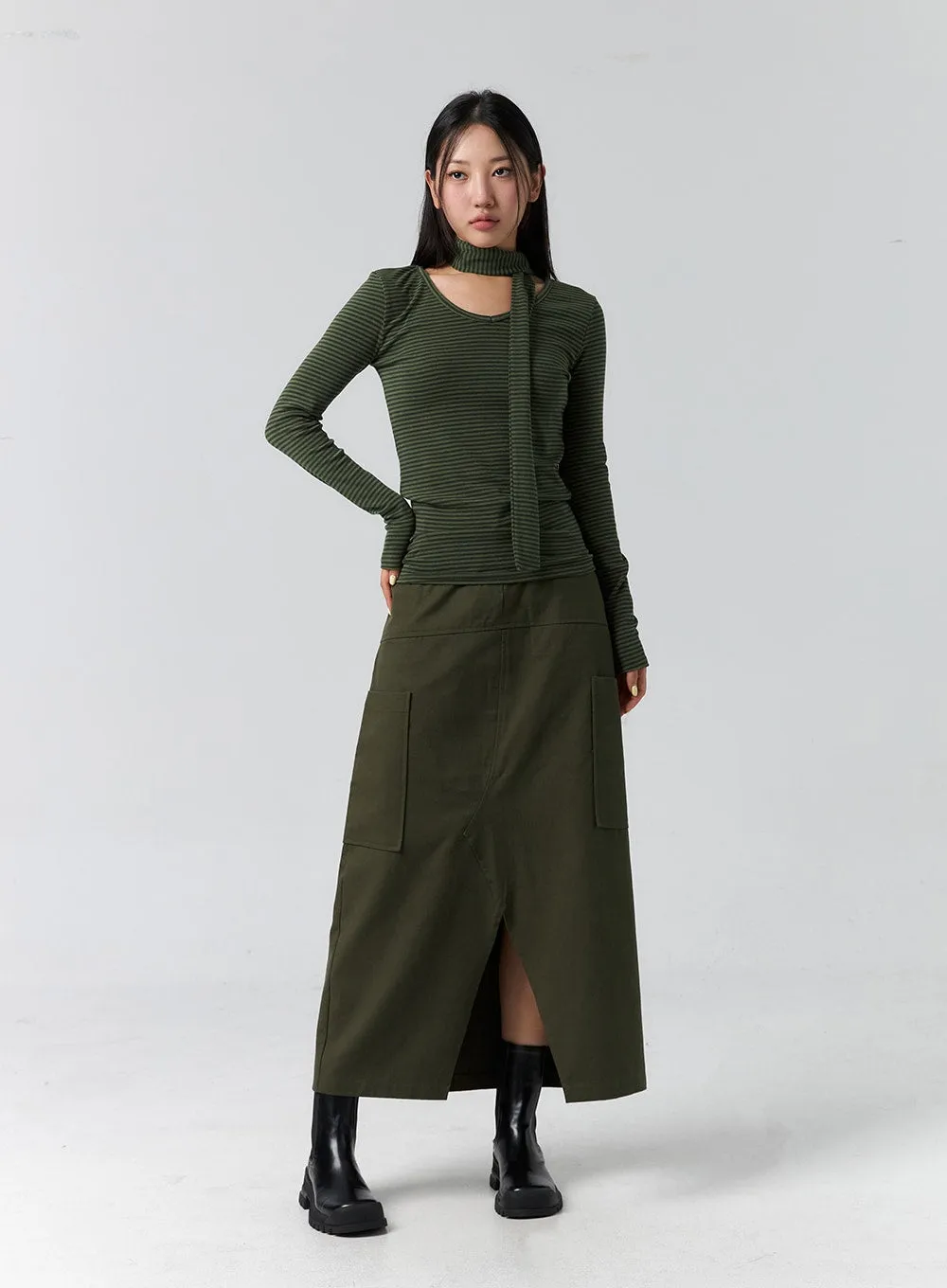 Cargo Slit Maxi Skirt CS305