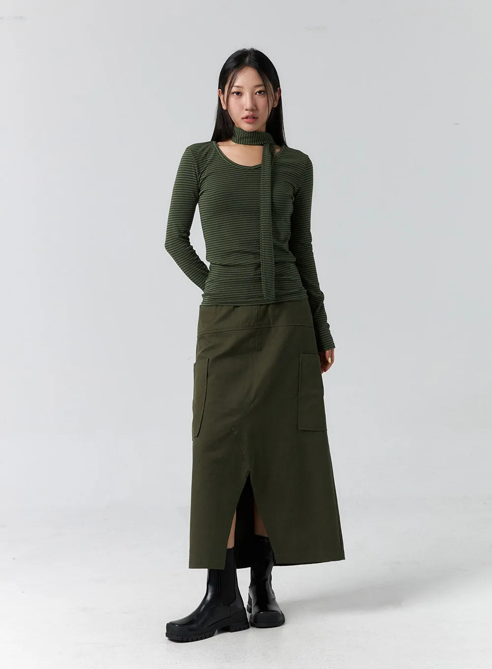 Cargo Slit Maxi Skirt CS305