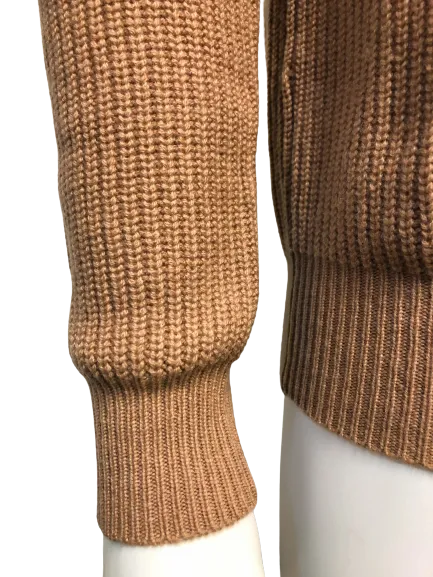 Cashmere Crewneck Sweater in Chunky Rib knit stitch Camel