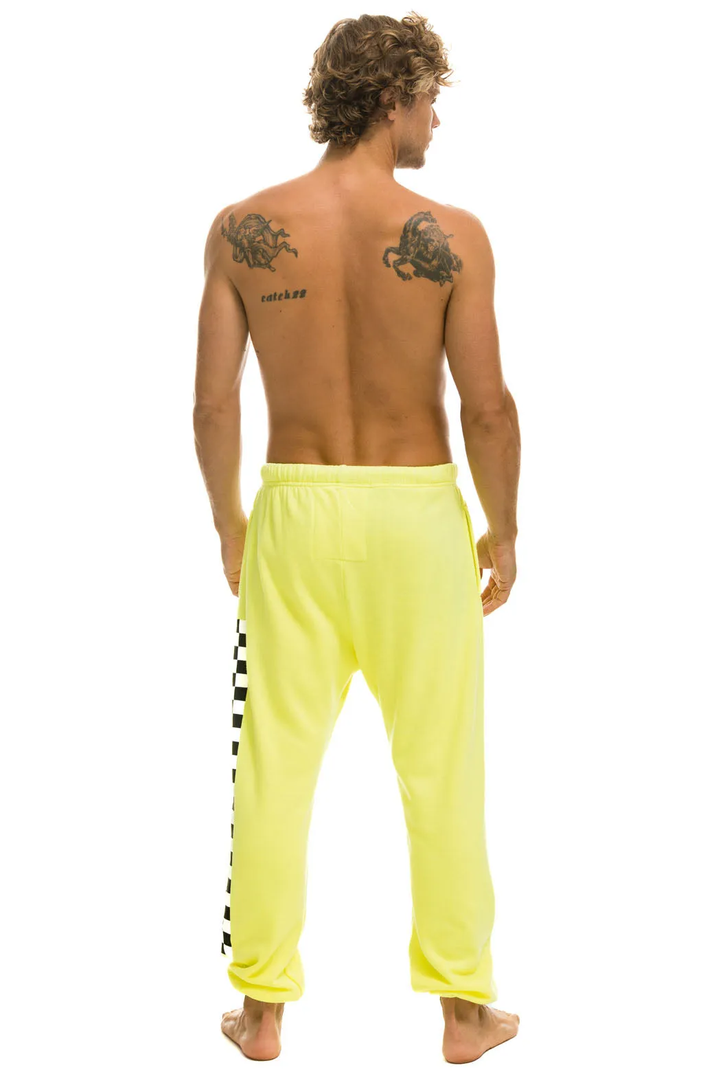 CHECK LEG SWEATPANTS - NEON YELLOW