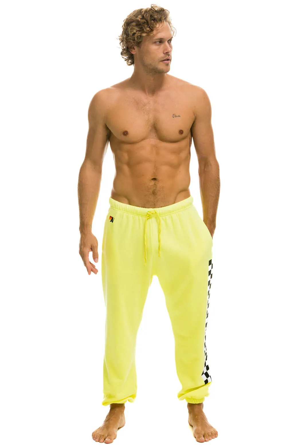 CHECK LEG SWEATPANTS - NEON YELLOW