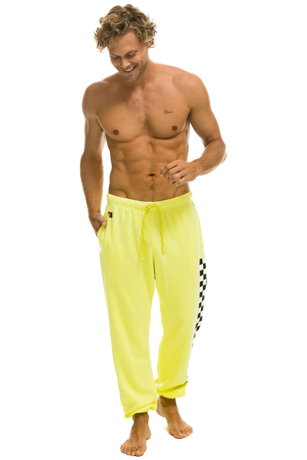 CHECK LEG SWEATPANTS - NEON YELLOW