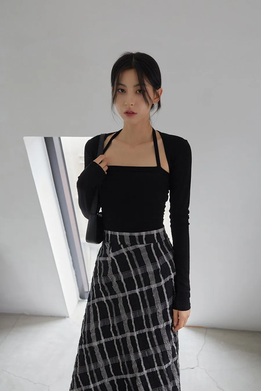 Checked Pattern Maxi Flare Skirt