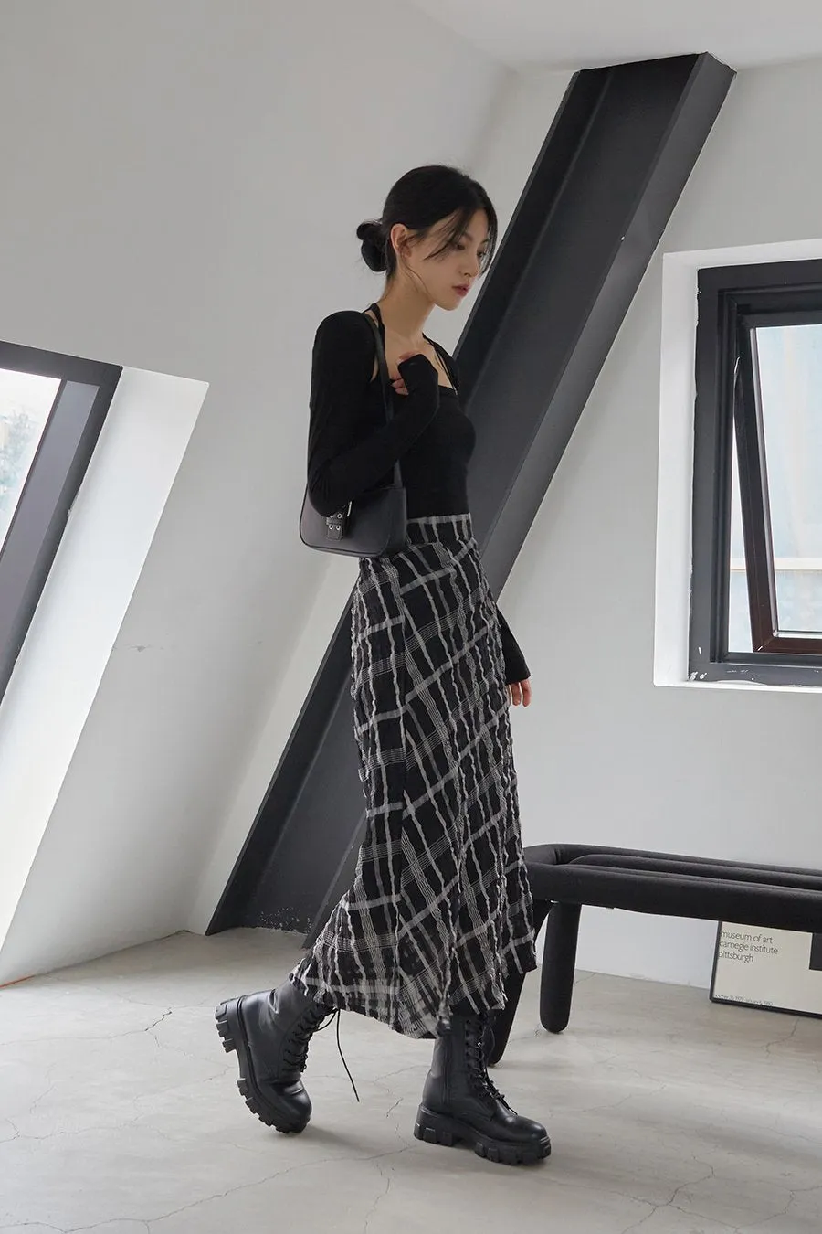 Checked Pattern Maxi Flare Skirt