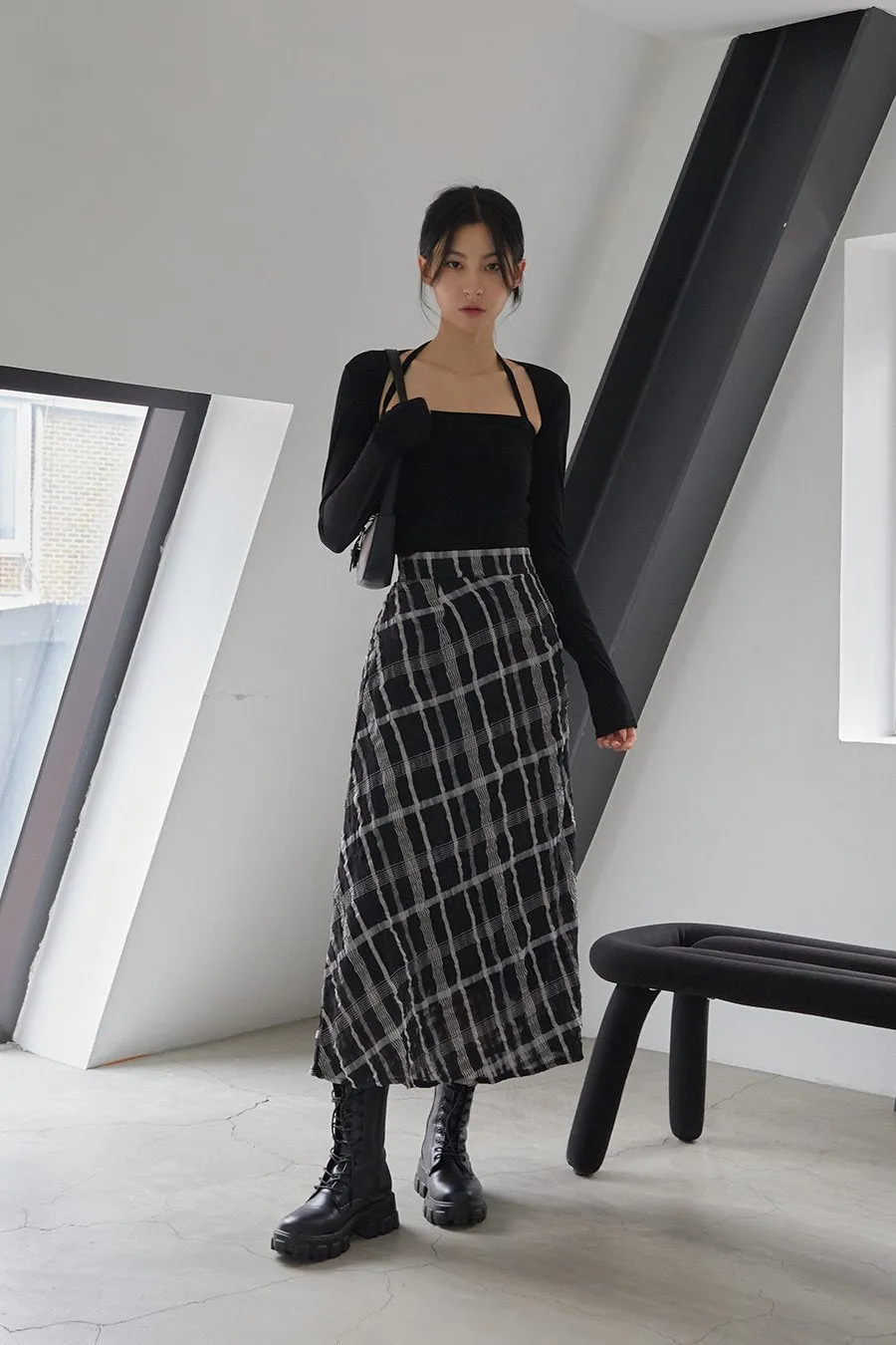 Checked Pattern Maxi Flare Skirt