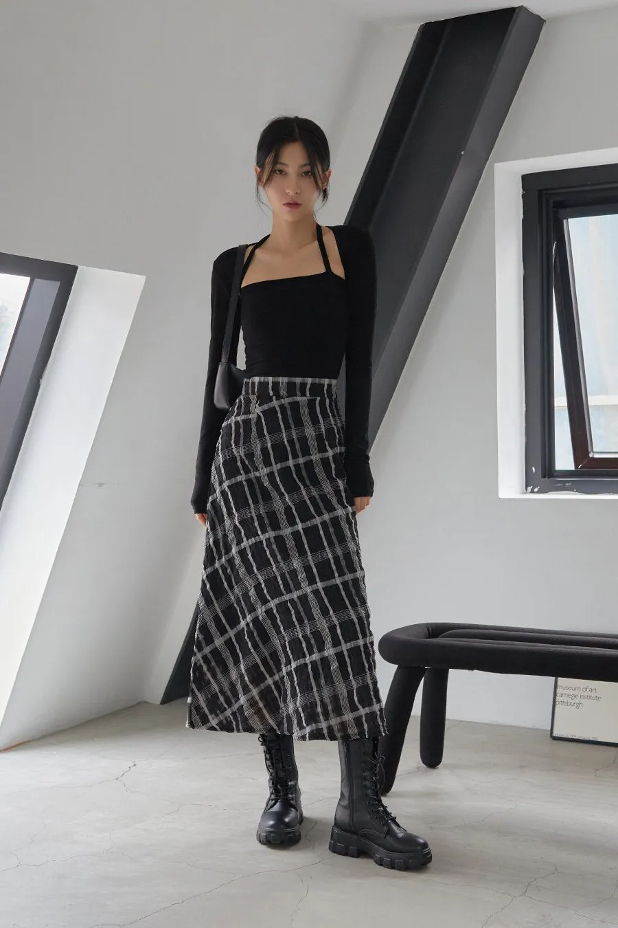 Checked Pattern Maxi Flare Skirt