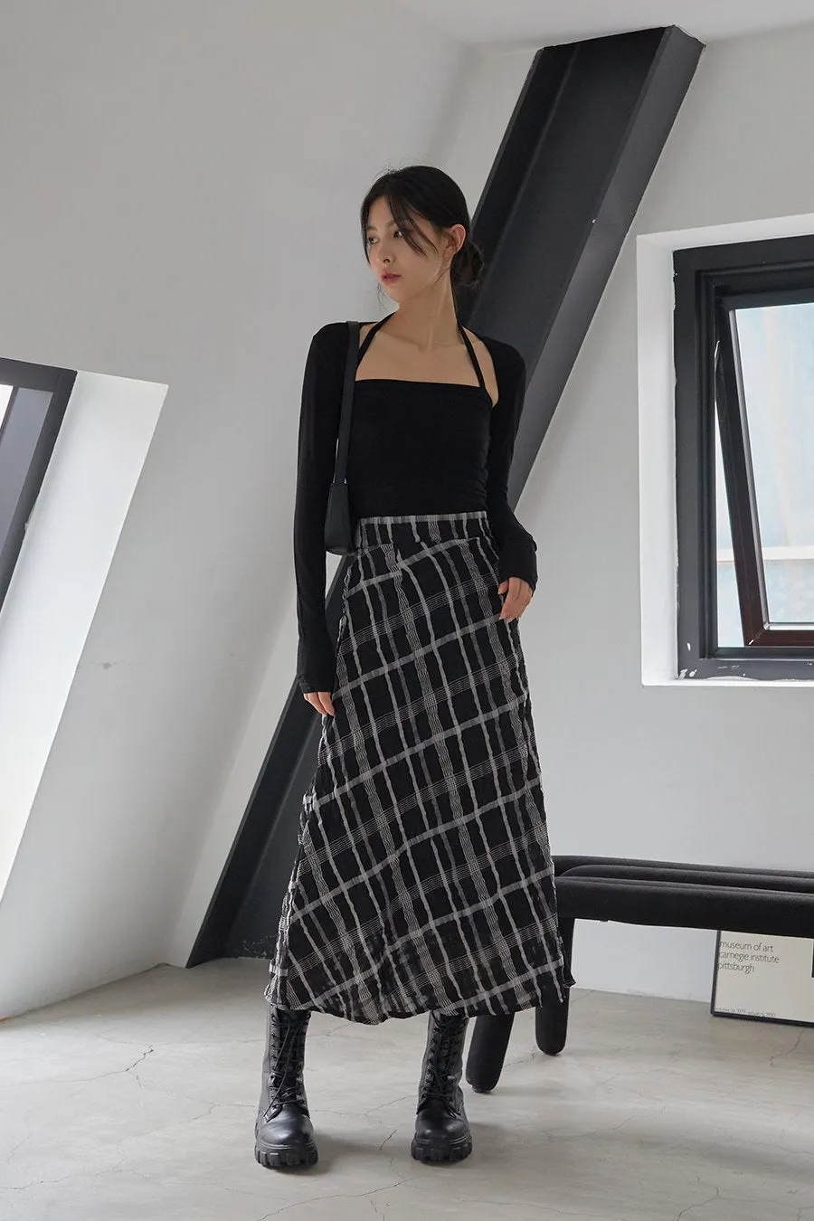 Checked Pattern Maxi Flare Skirt